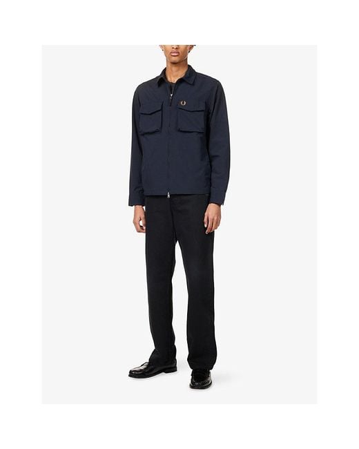 Fred Perry Blue Patch-Pocket Ripstop Woven Overshirt for men