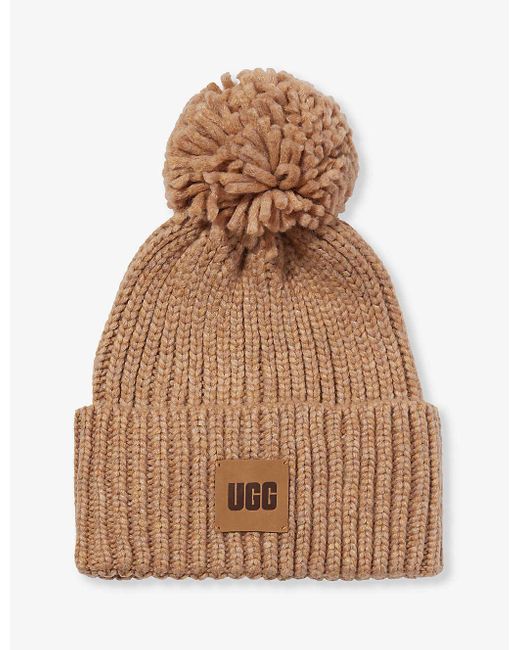 Ugg Brown Logo-patch Knitted Beanie Hat