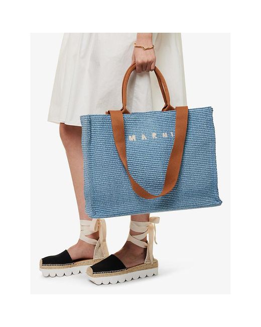 Marni Blue Logo-pattern Large Cotton-blend Tote Bag