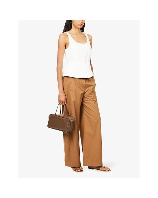Theory White Scoop-Neck Peplum Linen-Blend Top