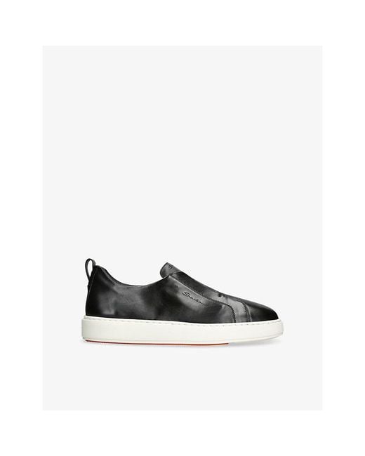 Santoni Black Clean Icon Soft Leather Trainers for men