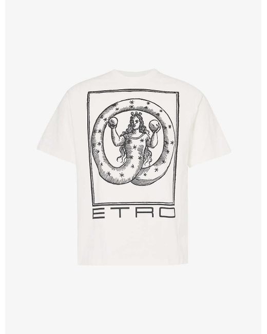 Etro White Graphic-print Crewneck Cotton-jersey T-shirt for men