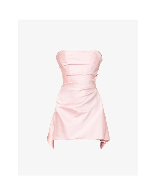 House Of Cb Pink Jasmine Strapless Cotton-Blend Mini Dress