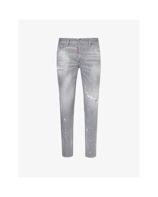 DSquared² Gray Paint Skater Regular-fit Slim-leg Stretch-denim Jeans for men