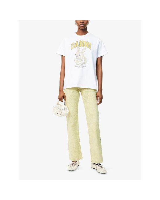 Ganni White Baby Bunny Graphic-Print Cotton-Jersey T-Shirt