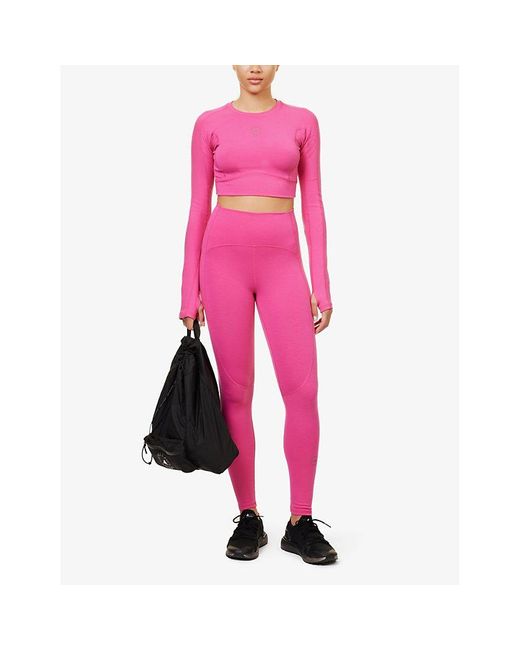 Adidas By Stella McCartney Pink Yoga Brand-print Stretch-woven Blend Top