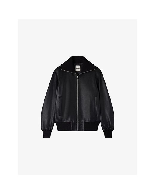 Sandro Black Zipped Regular-Fit Leather Jacket for men