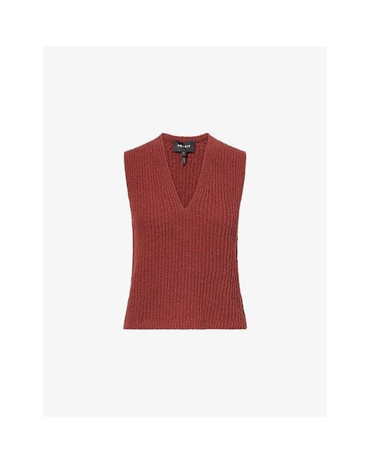 ME+EM Red Boucle-Rib Cotton-Blend Knit Top