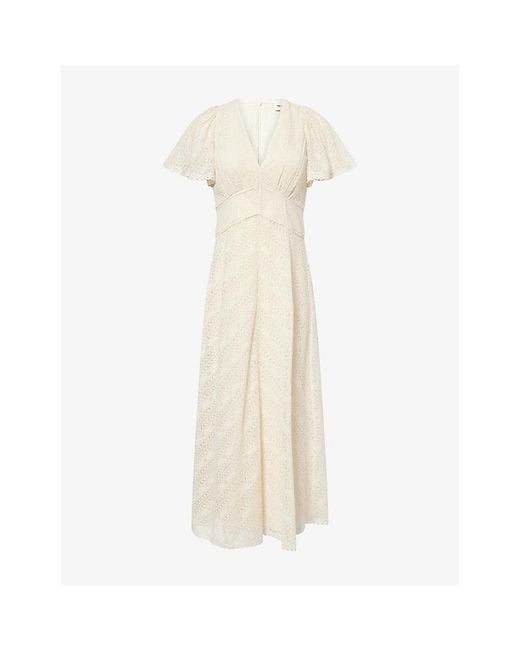 ME+EM Natural V-Neck Flared Lace Maxi Dress