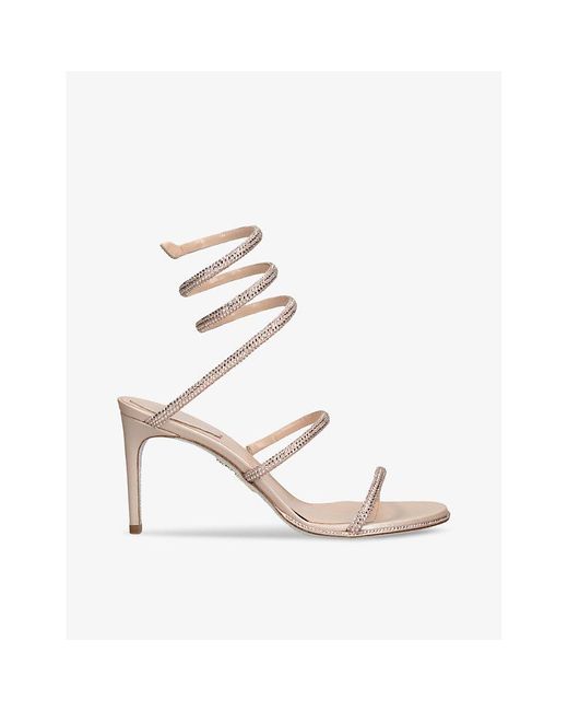 Rene Caovilla Metallic Cleo 80 Crystal-Embellished Leather Heeled Sandals