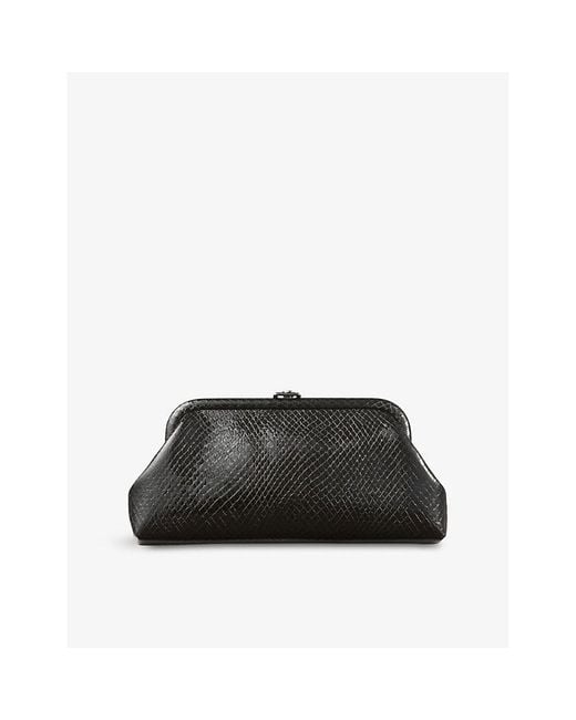 Jimmy Choo Black Skylar Snake-Printed Leather Clutch