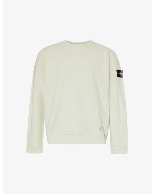 Stone Island White Logo-badge Relaxed-fit Cotton-jersey Sweatshirt for men