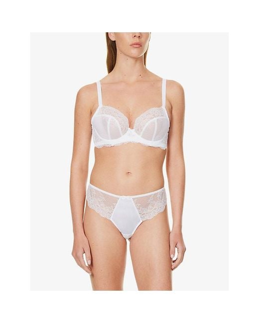 Panache White Ana High-Rise Floral-Embroidered Stretch-Lace Thong