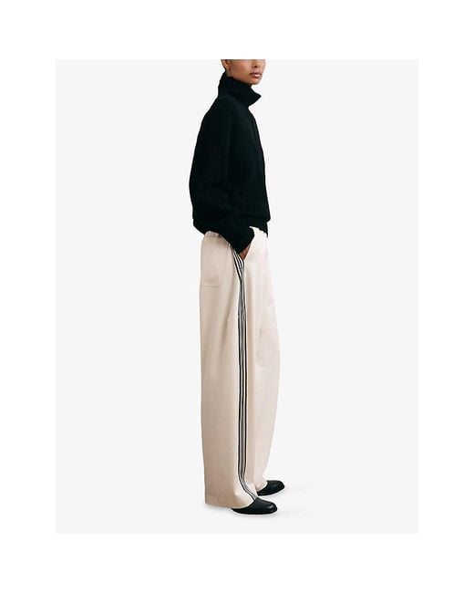 Reiss White Elle Side-Strap Barrel-Leg Woven Trousers