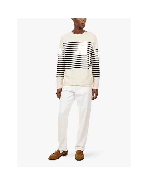 Emporio Armani Multicolor Sailor-Stripe Cotton And Linen-Blend Top for men