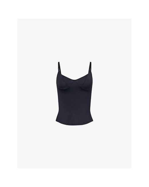 Buci Nyc Blue Coco Corset Adjustable-Shoulder-Straps Stretch-Woven Top