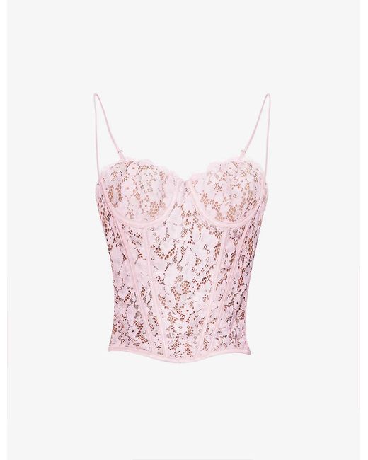 House Of Cb Pink Mila Floral Stretch-lace Corset Top