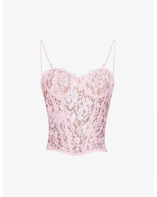 House Of Cb Pink Mila Floral Stretch-lace Corset Top