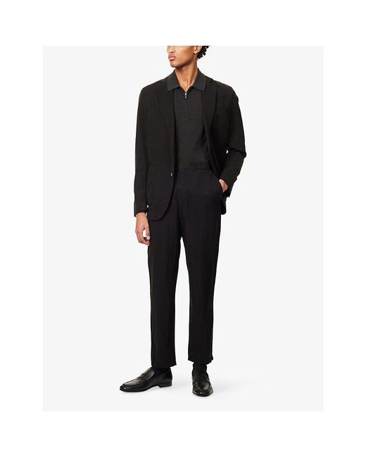 Emporio Armani Black Half-Zip Short-Sleeves Cotton-Knit Polo Shirt for men