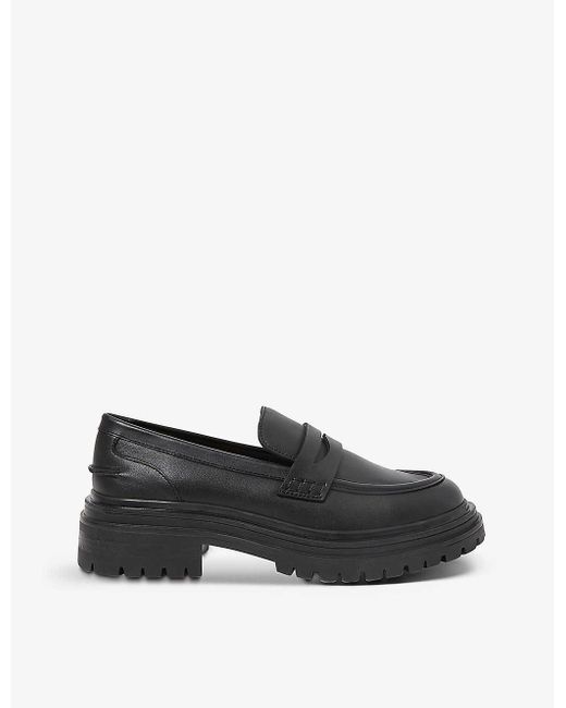 Reiss Black Adele Chunky Cleated-sole Leather Loafers