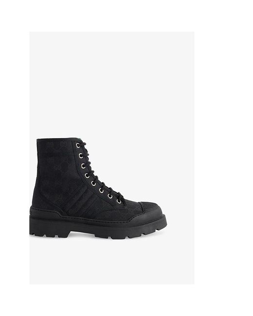 Gucci Black Web Monogram Canvas Boots for men