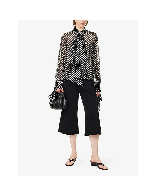 FRAME Black Nouvelle Polka-Print Silk Blouse