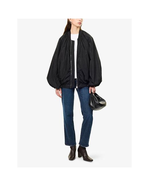 Agolde Black Raffi Balloon-Sleeve Nylon Bomber Jacket