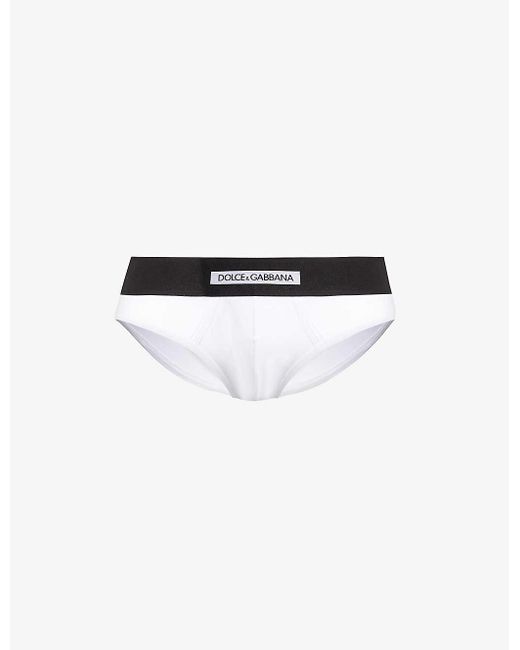 Dolce & Gabbana White Branded-waistband Stretch-cotton Briefs for men