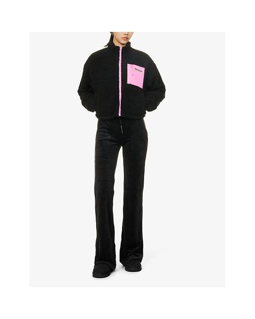 Juicy Couture Black Tiffany Rubberised-logo Cropped Fleece Jacket