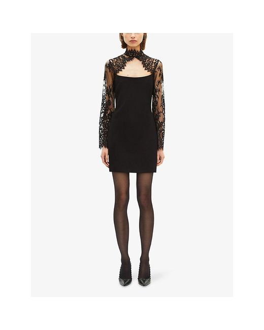 The Kooples Black Lace-Embroidered Cut-Out Woven Mini Dress