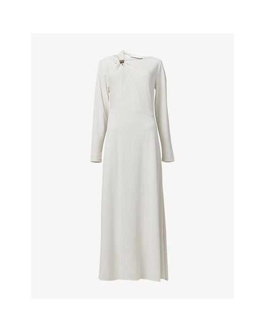 eem White Hammered-Detail Slim-Fit Stretch-Jersey Maxi Dress