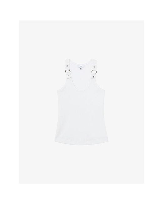 Reiss White Hardware-Detail Slim-Fit Stretch-Cotton Vest Top