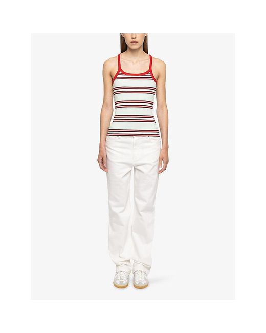 Zadig & Voltaire Red Albao Striped Cotton Tank Top