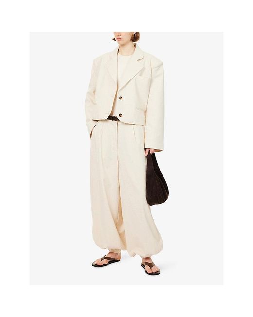 Atelier Ninety Five White Oversized Boxy Woven Blazer