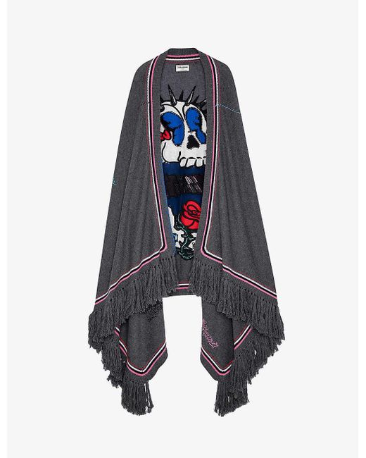 Zadig & Voltaire Skeleton Skull-print Cashmere Poncho in Blue | Lyst Canada