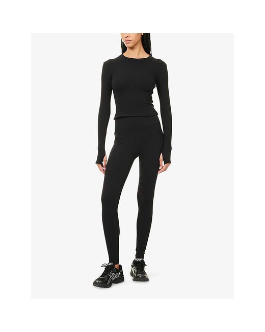 BO+TEE Black Thermal Long-Sleeve Stretch-Rib Top