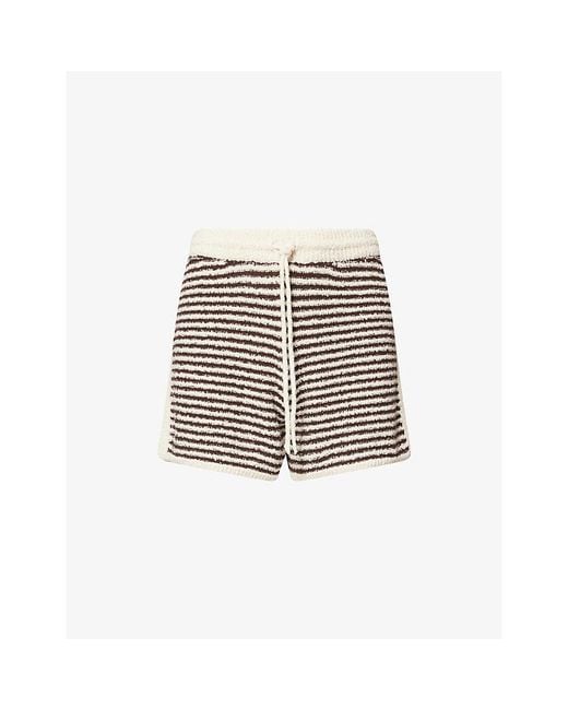 ME+EM White Drawstring-Waist Striped Cotton-Knit Shorts