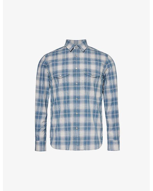 Tom Ford Blue Grand Western Checked Regular-fit Cotton Shirt for men