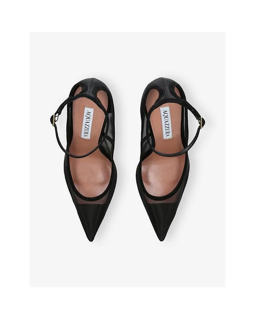 Aquazzura Black Love Affair 105 Mesh And Suede Courts