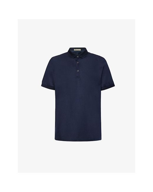 Corneliani Blue Brand-appliqué Cotton Polo Shirt for men