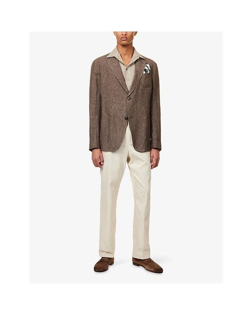 Emporio Armani Brown Single-Breasted Two-Button Linen Blazer for men