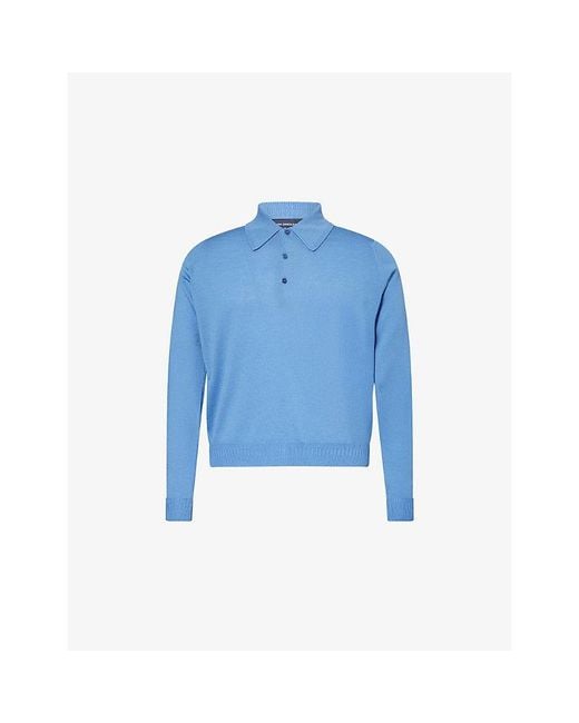 John Smedley Blue X Bill Nighy Long-Sleeve Merino Wool Polo Shirt for men