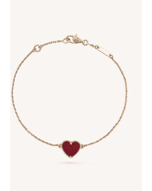 Van Cleef & Arpels Metallic Pink Gold Sweet Alhambra And Carnelian Heart Bracelet