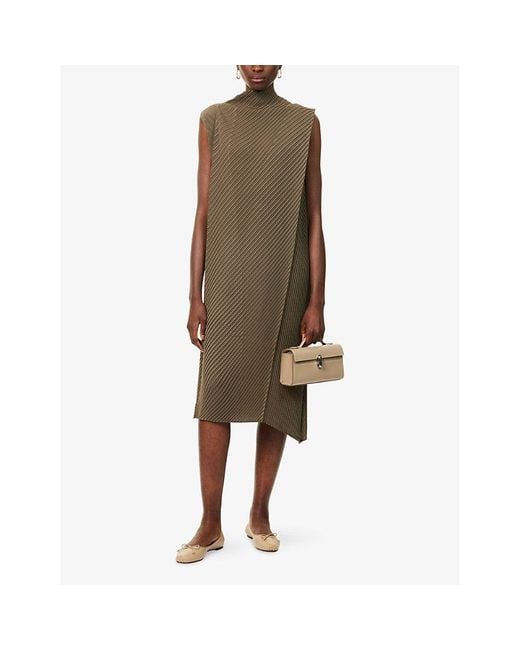 Issey Miyake Brown Soft Fold Pleats Knitted Knee-Length Dress