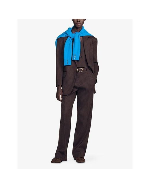 Sandro Multicolor Pinstriped Single-Breasted Woven Blazer