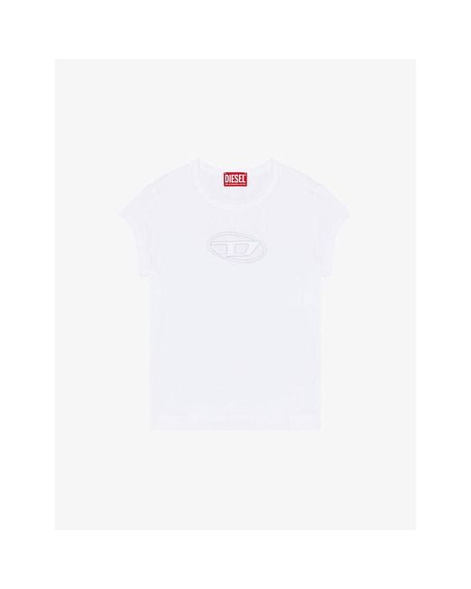 DIESEL White Tangie Oval D-embroidered Stretch Cotton-jersey T-shirt