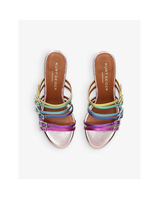 Kurt Geiger White Pierra Metallic-Print Leather Mules