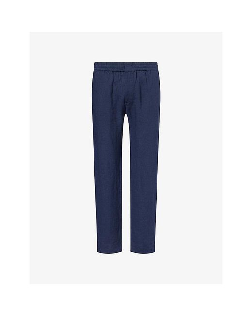 Sunspel Blue Drawstring Tapered-Leg Linen Trousers for men