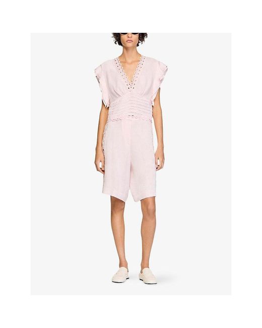 Sandro Pink Floral Tie-Back Woven Top