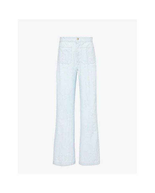 Polo Ralph Lauren Blue Pressed-crease Wide-leg Mid-rise Cotton Trousers